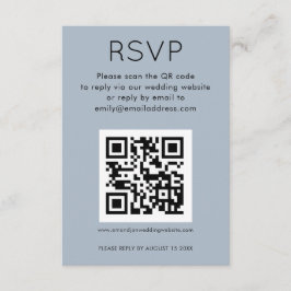 Einfaches QR Code Dusty Blue Wedding RSVP Begleitkarte