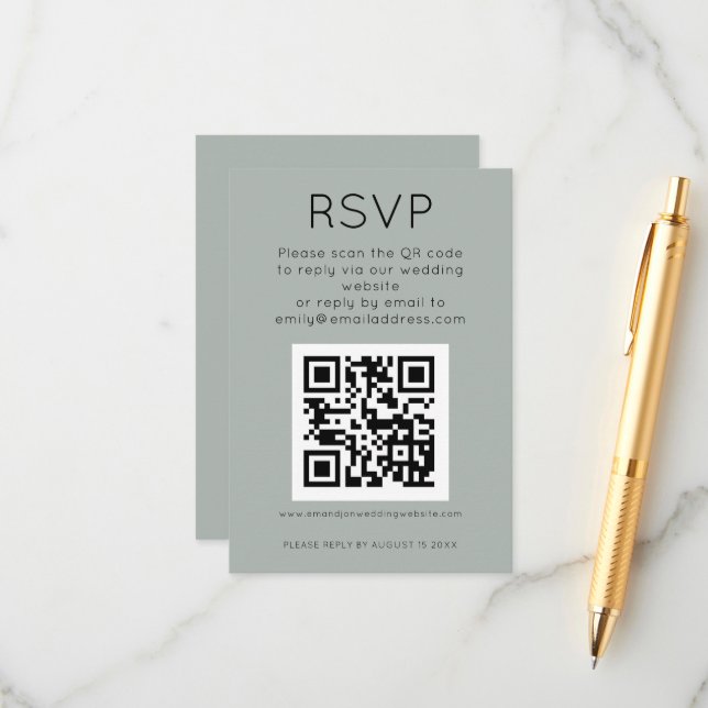 Einfaches QR-Code-Lichtbild RSVP-Hochzeit Begleitkarte (Vorderseite/Rückseite Beispiel)