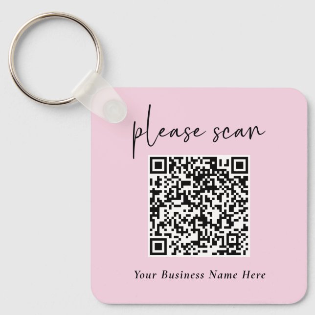 Einfaches QR-Code mit Firmennamen und Logo | Rosa Schlüsselanhänger (Vorderseite)