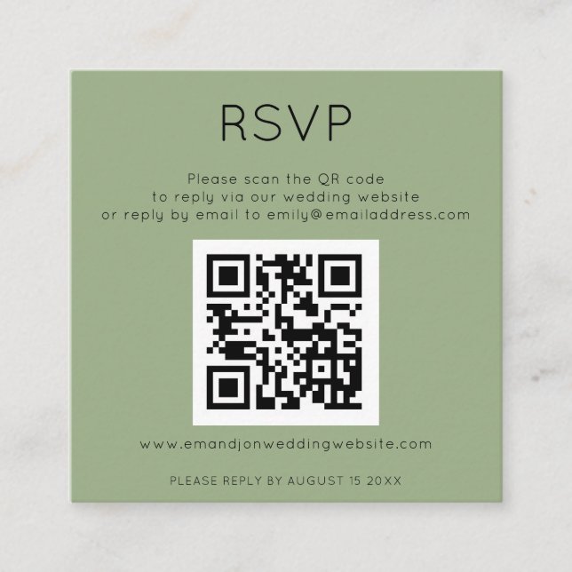 Einfaches QR-Code-Sage Green Wedding RSVP Enclosur Begleitkarte (Vorderseite)