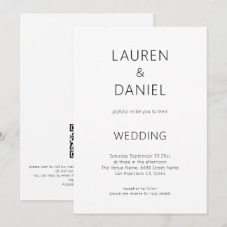 Einfaches QR Code Schwarz-Weiß-Hochzeit Einladung