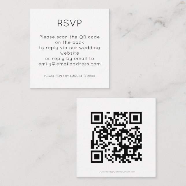 Einfaches QR-Code Schwarz-weiß Hochzeitsszenario R Begleitkarte (Vorne/Hinten)