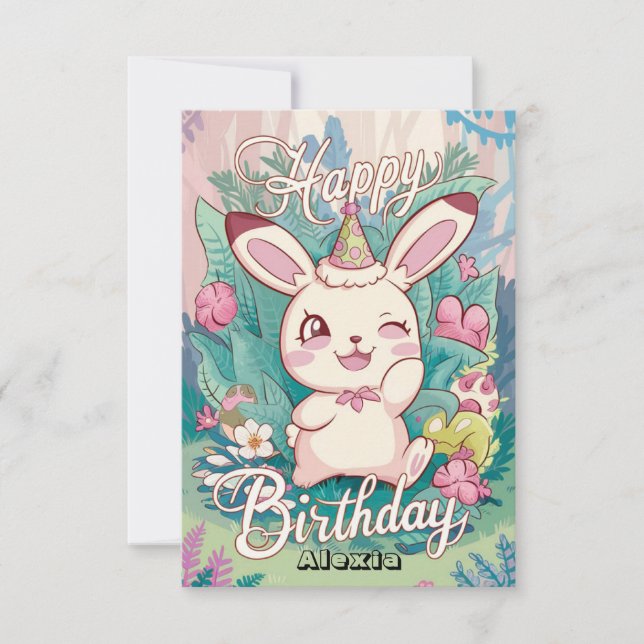 Einfaches Rabbit Bunny Digital Geburtstag Karte (Vorderseite)