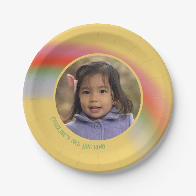 Einfaches Rainbow Custom Birthday Foto Pappteller (Vorderseite)