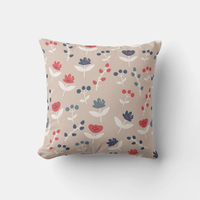 Einfaches Red Blue Floral Country Stilvolles Bauer Kissen (Vorderseite)