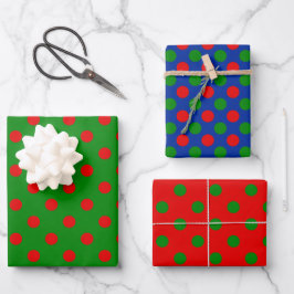 Einfaches Red Green Blue Xmas Polka Dot Pattern Geschenkpapier Set
