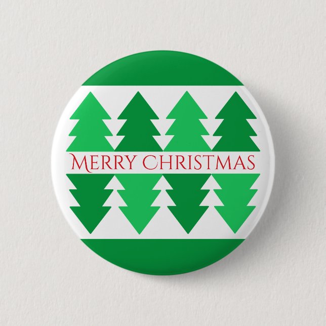 Einfaches Red Merry Christmas Green Tree Design Button (Vorderseite)