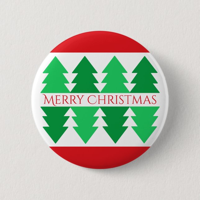 Einfaches Red Merry Christmas Green Tree Design Button (Vorderseite)