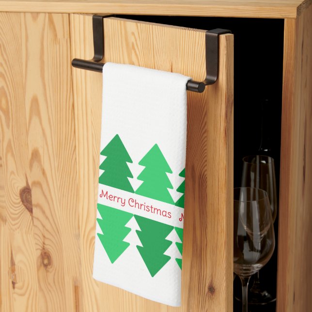 Einfaches Red Merry Christmas Green Tree Design Geschirrtuch (Drittel gefaltet)