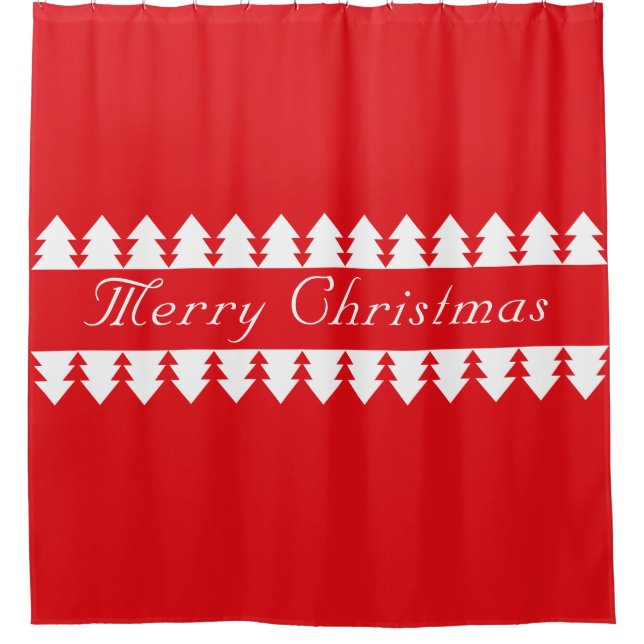 Einfaches Red Merry Christmas Tree Design Duschvorhang (Vorderseite)