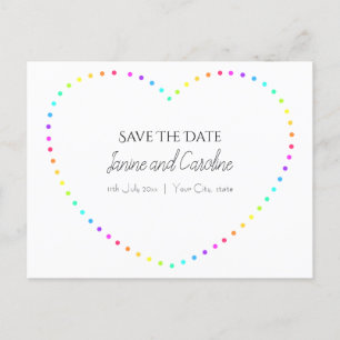 Einfaches Regenbogenherz Save the Date Postkarte