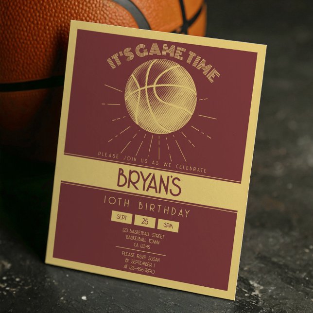 Einfaches Retro Gold Basketball Budget Geburtstag (Von Creator hochgeladen)