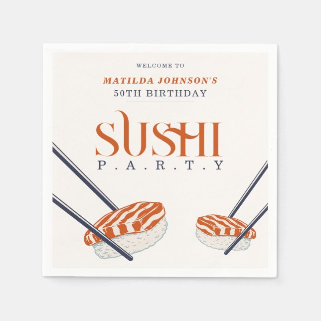 Einfaches Retro Sushi Party 50. Geburtstag Serviette (Vorderseite)