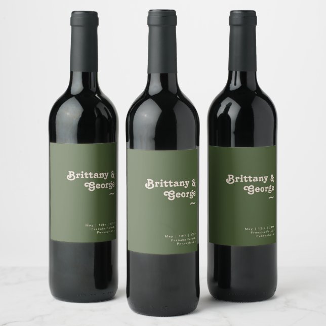 Einfaches Retro Vibes Olive Green Wedding Wine Lab Weinetikett (Flaschen)
