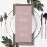 Einfaches, robustes, mauvisches Hochzeitsmenü Menükarte<br><div class="desc">Einfaches, rosafarbenes, rosafarbenes Menü. Diese moderne, schicke Menu-Karte ist einfach klassisch und elegant mit einem schlichten, soliden Hintergrund und einem hübschen Signatur-Script-Kalligraphie-Schriftart mit Schwänzen. Im neuen Farbraum gezeigt. Mit einem hübschen Monogramm auf der Rückseite. Erhältlich in mehreren Farboptionen, oder fühlen Sie sich frei, die Farben aus dem Editor zu bearbeiten...</div>