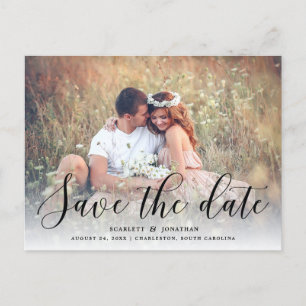 Einfaches romanisches Foto Save the Date   Schwarz Ankündigungspostkarte
