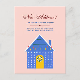 Einfaches, rosa blaues Haus Wir haben eine neue Ad Ankündigungspostkarte