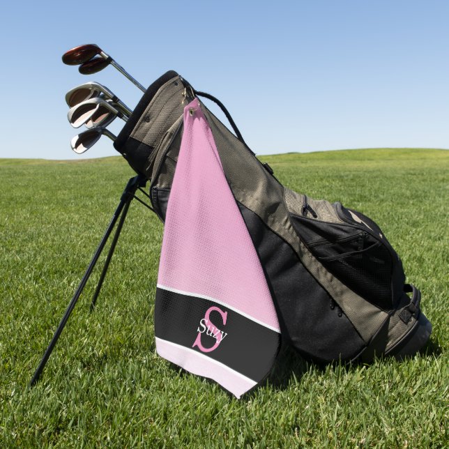Einfaches rosa Elegant Initial Monogram Golfhandtuch (Gras)