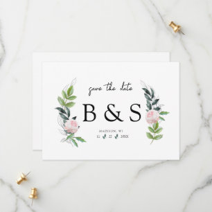 Einfaches rosa florales Monogramm - Save The Date