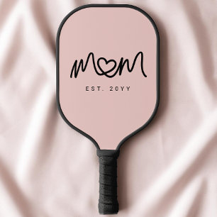 Einfaches Rosa Herz Schriftzug Mom Established Est Pickleball Schläger