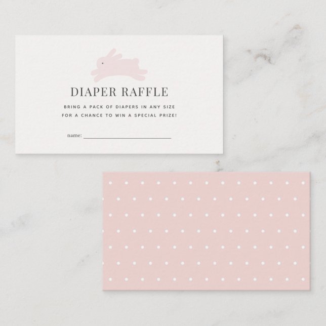 Einfaches Rosa Jumping Bunny Diaper Raffle Ticket Begleitkarte (Vorne/Hinten)
