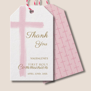 Einfaches Rosa Kreuz Danke Erstkommunion Geschenkanhänger