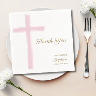Einfaches rosa Kreuz Danke-Taufgeschenk Serviette
