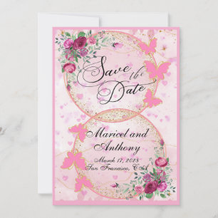 Einfaches Rosa-Schmetterlinge-Thema Save-the-Date Save The Date
