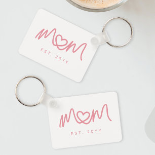 Einfaches rosa Skript Herz Süße neue Mom etabliert Schlüsselanhänger