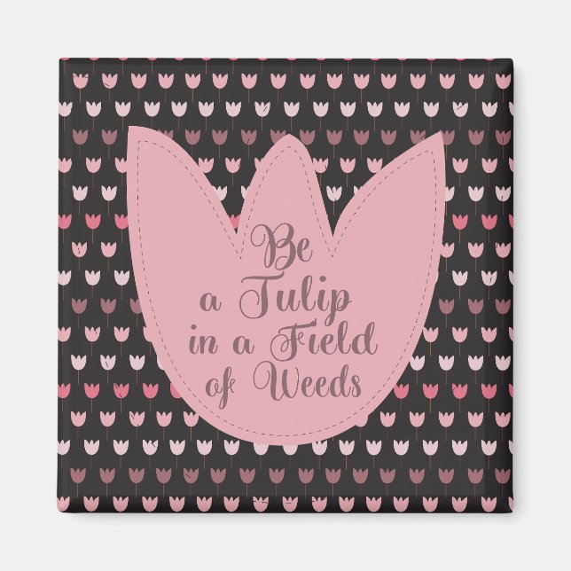 Einfaches rosa Tulip-Muster mit dunklem Hintergrun Magnet (Vorne)