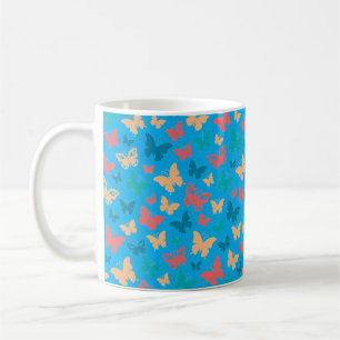 Einfaches Rosa Türkis Blau Schmetterlingsmuster Kaffeetasse