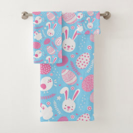 Einfaches rosa und blaues Tuch-Set Ostern-Muster-| Badhandtuch Set