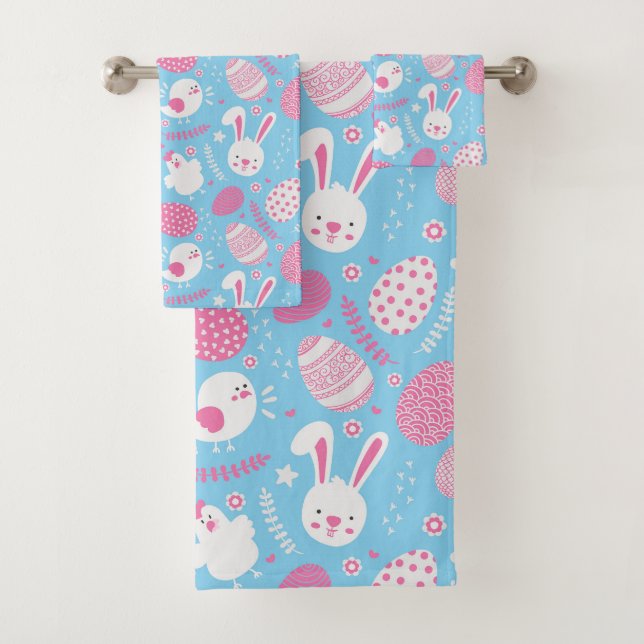 Einfaches rosa und blaues Tuch-Set Ostern-Muster-| Badhandtuch Set (Insitu)