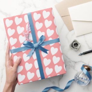 Einfaches Rosa Weißes Herz Muster Mädchenhaftes Mu Geschenkpapier