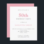 Einfaches Rosa zum Budget 50. Geburtstag Einladung<br><div class="desc">Einfaches Textblush Pink 50. Geburtstag Einladung. Ein Preis-Leistungs-Verhältnis kleiner 4, 5 x 5, 6 Zoll Alternative standardmäßig zur halb Glanz Option, die für Einladungen empfohlen wird und eine ähnliche Dicke wie eine Postkarte hat. Die Satin-Option ist viel dünneres Papier. Die Farbe und der Typ des Schriftartes können über das Menü...</div>