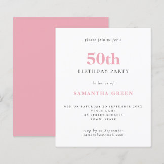 Einfaches Rosa zum Budget 50. Geburtstag Einladung