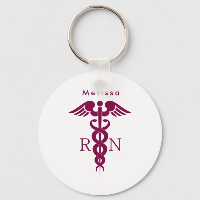 Einfaches rotes Caduceus RN Symbol Schlüsselanhänger (Vorderseite)