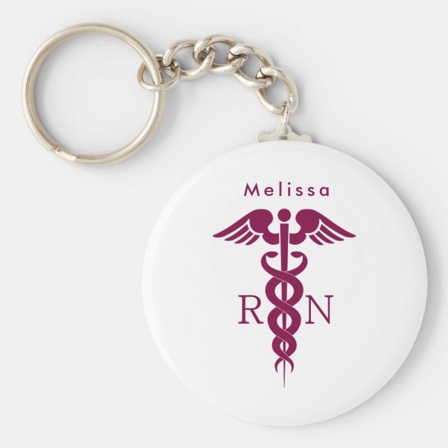 Einfaches rotes Caduceus RN Symbol Schlüsselanhänger (Vorne)
