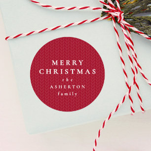 Einfaches rotes Frohe Weihnachten Strickmuster-Ges Runder Aufkleber