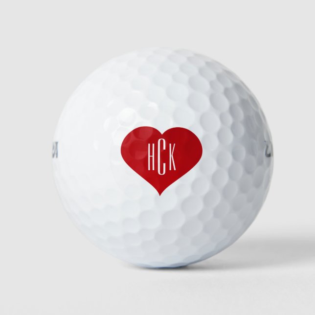 Einfaches Rotes Herz und Monogramm Golfball (Vorderseite)