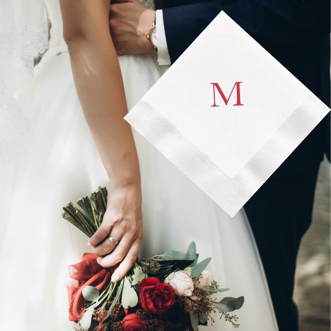 Einfaches rotes Monogramm Cocktailpapier Napkin Serviette (Von Creator hochgeladen)