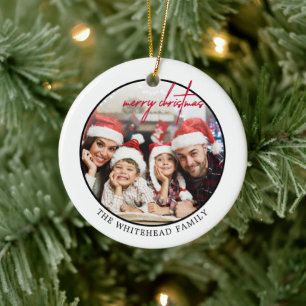 Einfaches rotes Weihnachtsfoto Keramik Ornament