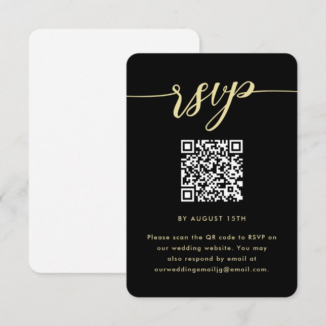Einfaches RSVP für Schwarzweiß-Hochzeiten mit QR-C (Vorne/Hinten)
