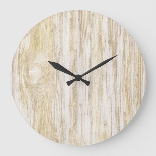 Einfaches rustikales Beige Holz Große Wanduhr (Vorderseite)