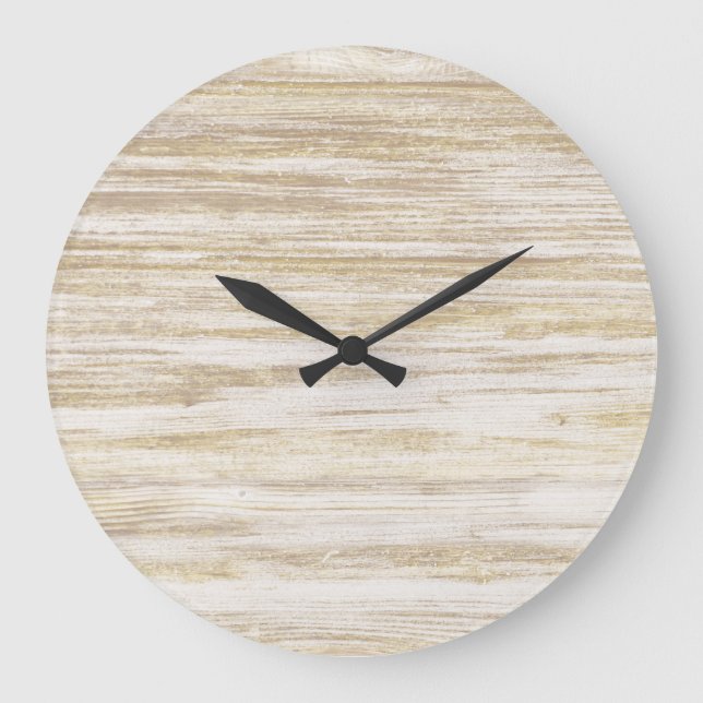 Einfaches rustikales Beige Holz Große Wanduhr (Vorderseite)