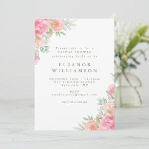Einfaches rustikales, florales Pink Coral Brautpar Einladung