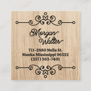 Einfaches rustikales Holz-Ornament Monogramm Vinta Quadratische Visitenkarte