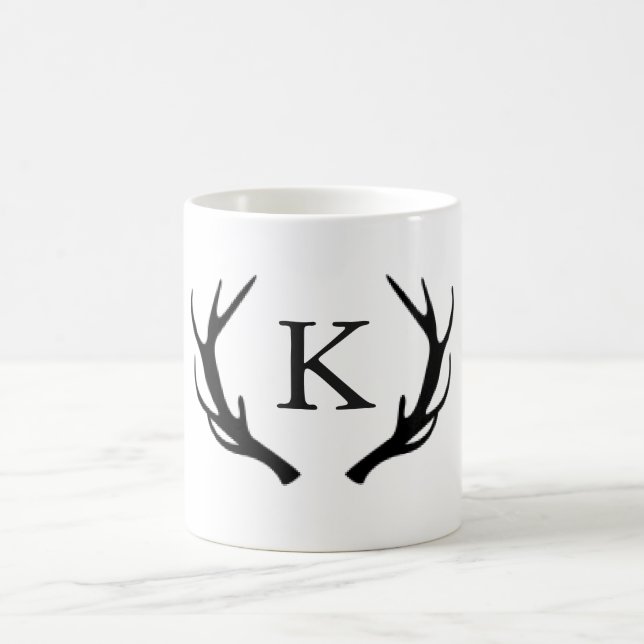 Einfaches rustikales Rotwild-Geweih-Monogramm Kaffeetasse (Mittel)