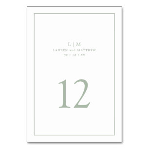 Einfaches Salbeigrünes Monogramm Elegante Hochzeit Tischnummer