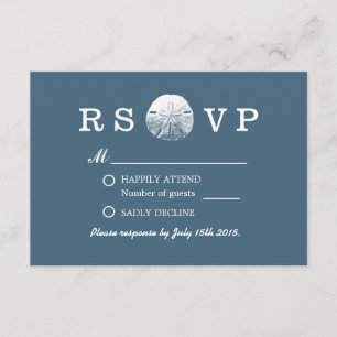 Einfaches Sand-Dollar-Marine-Blau-Strand-Hochzeit RSVP Karte